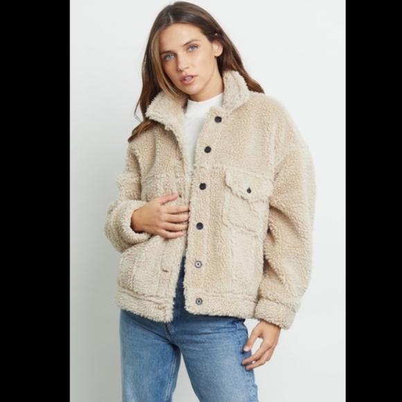 Rails Jackets & Blazers - Rails Trucker Cream Teddy Button Front Jacket Pockets Womens Size XL